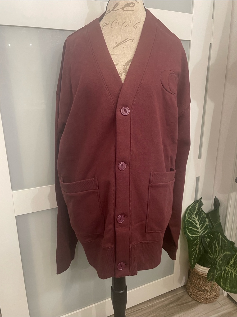 Men's Maroon Button-Front Cardigan Sweater